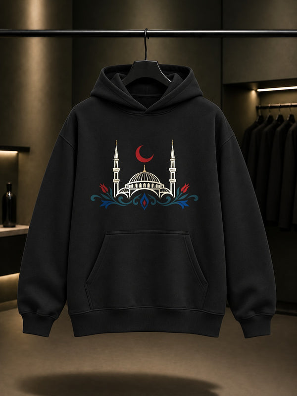 Mini Kubbe Baskılı Unisex %100 Pamuk Kapüşonlu Sweatshirt · Osmanlı Motifi