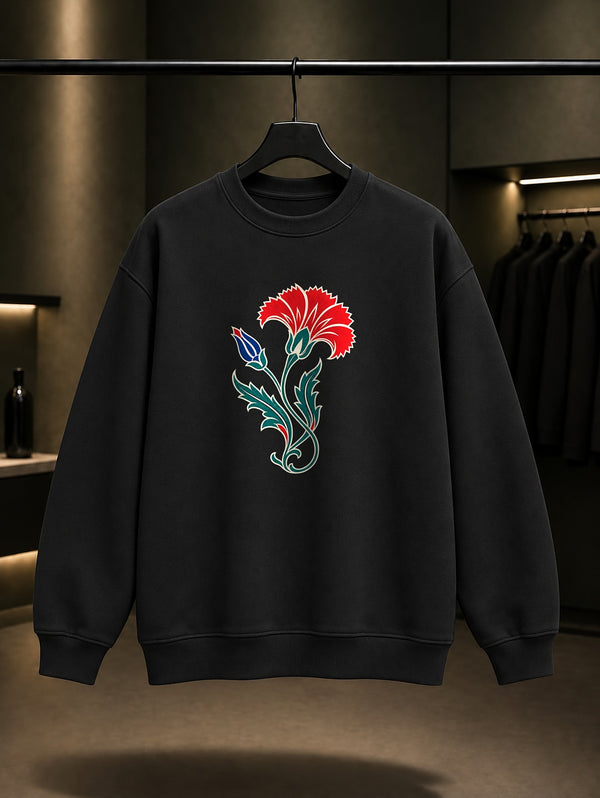 Mini Karanfil Baskılı Unisex %100 Pamuk Sweatshirt · Osmanlı Motifi