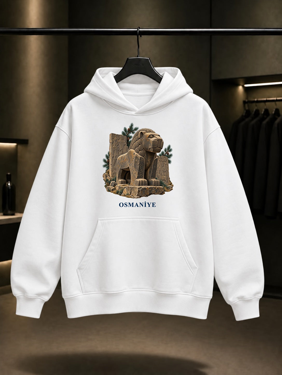 Osmaniye Karatepe Aslantaş baskılı beyaz kapüşonlu sweatshirt