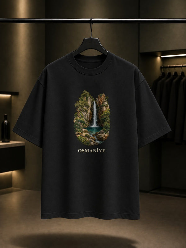 Osmaniye Karaçay Şelalesi baskılı siyah t-shirt