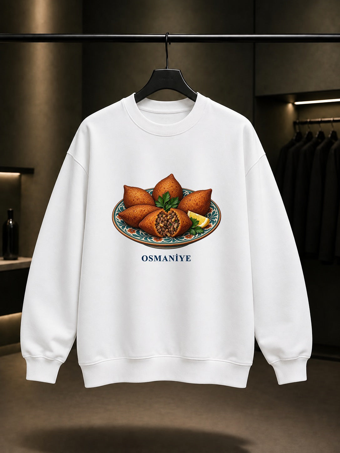 Osmaniye İçli Köfte baskılı beyaz sweatshirt