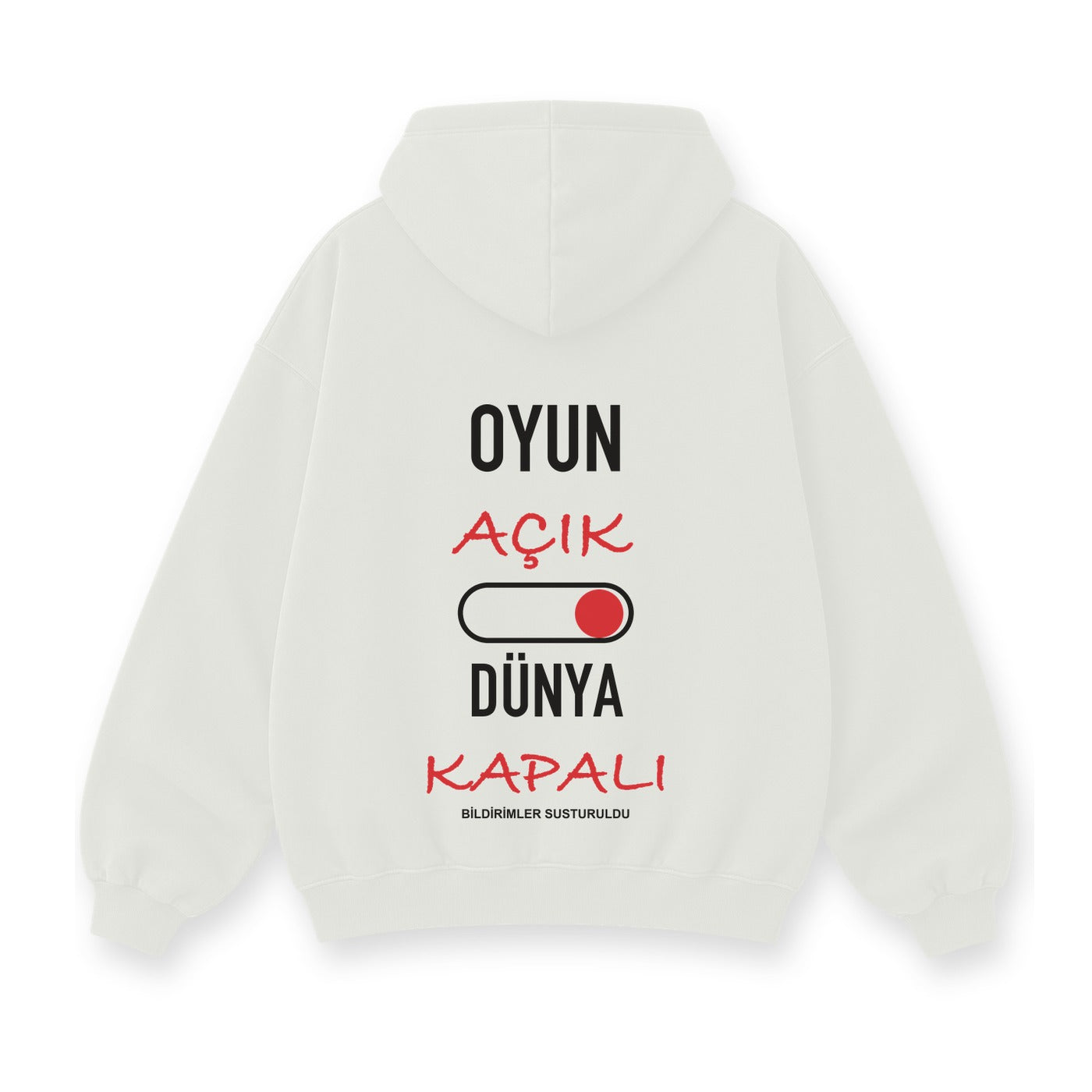 Oyun Açık Dünya Kapalı baskılı beyaz kapüşonlu sweatshirt