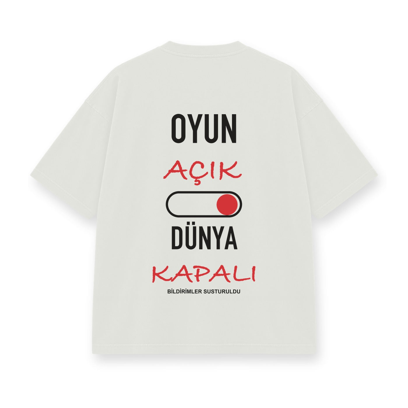 Oyun Açık Dünya Kapalı baskılı beyaz tişört