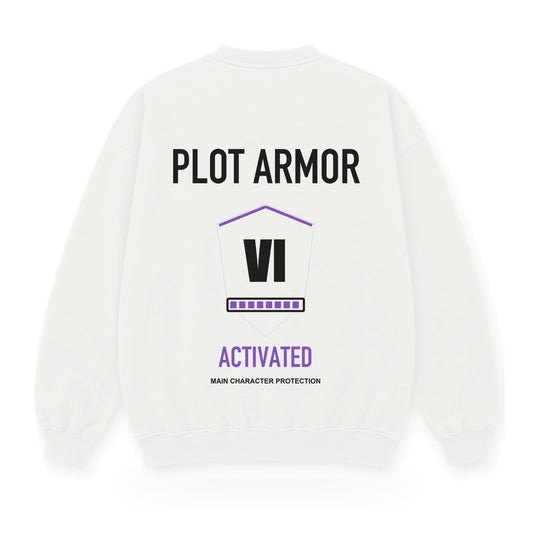 Plot Armor Activated baskılı beyaz sweatshirt
