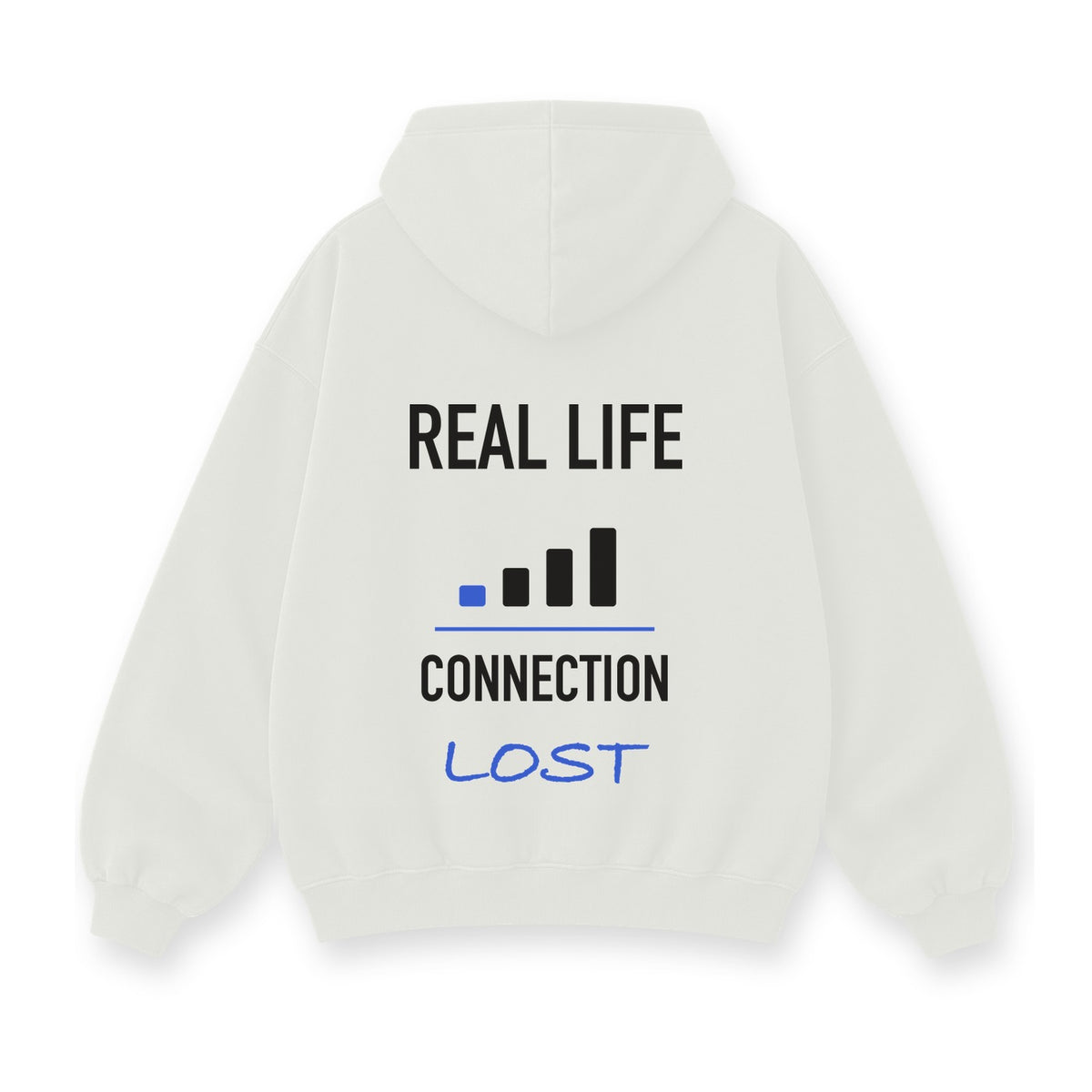 Real Life Connection Lost baskılı beyaz kapüşonlu sweatshirt