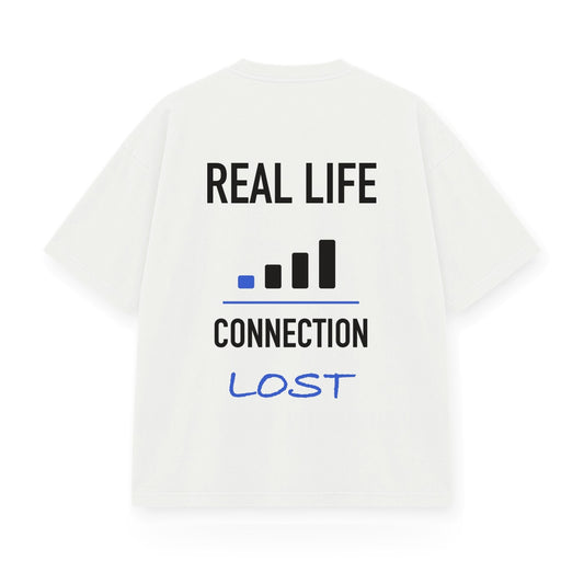 Real Life Connection Lost baskılı beyaz tişört