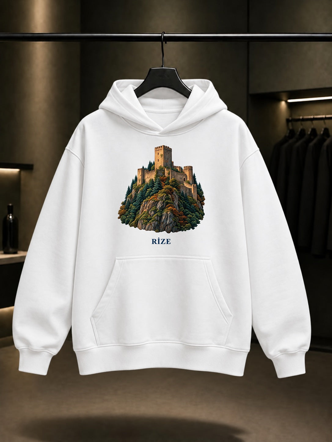 Rize Zil Kale baskılı beyaz kapüşonlu sweatshirt
