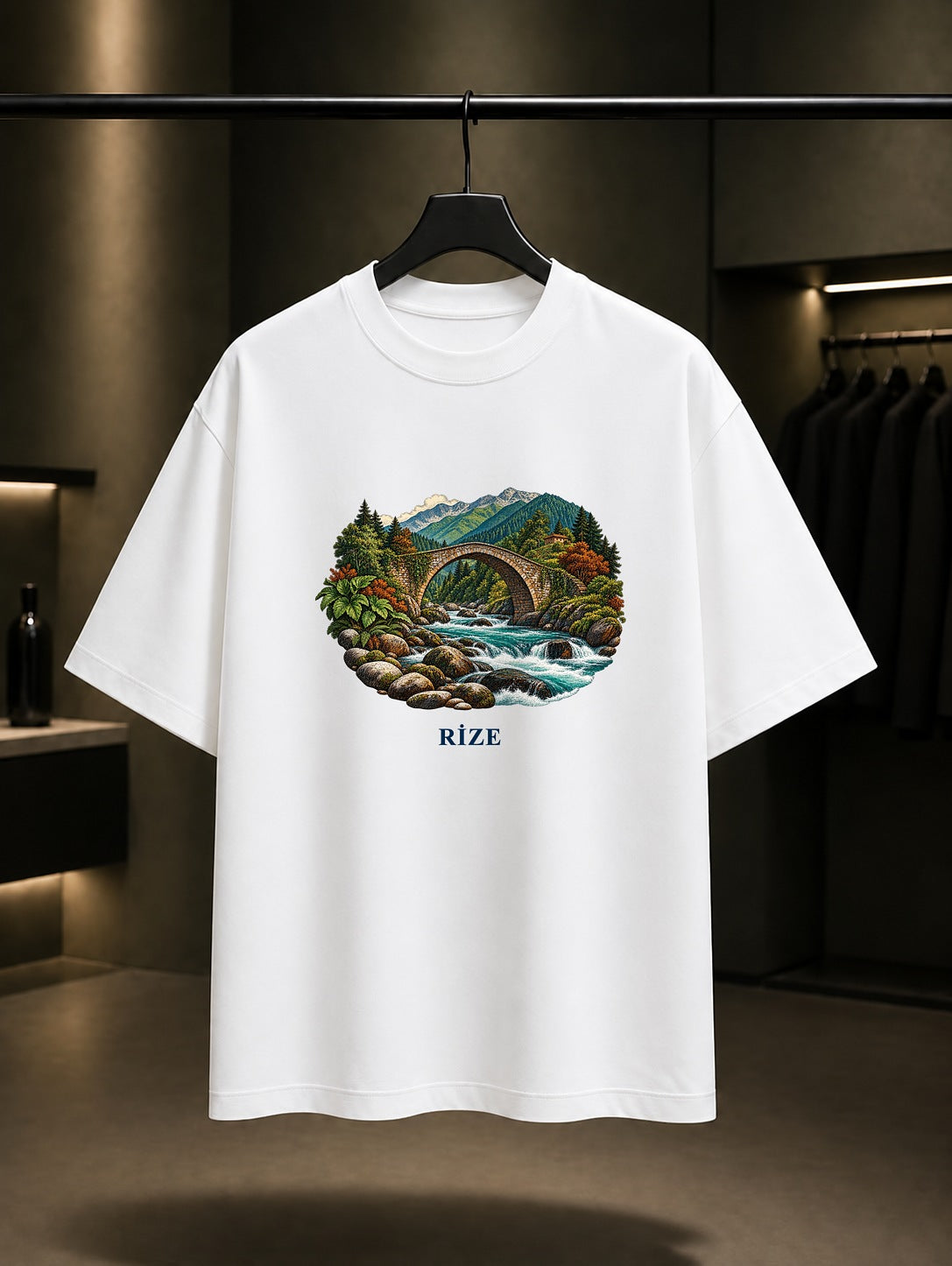 Rize Fırtına Köprüsü baskılı beyaz t-shirt