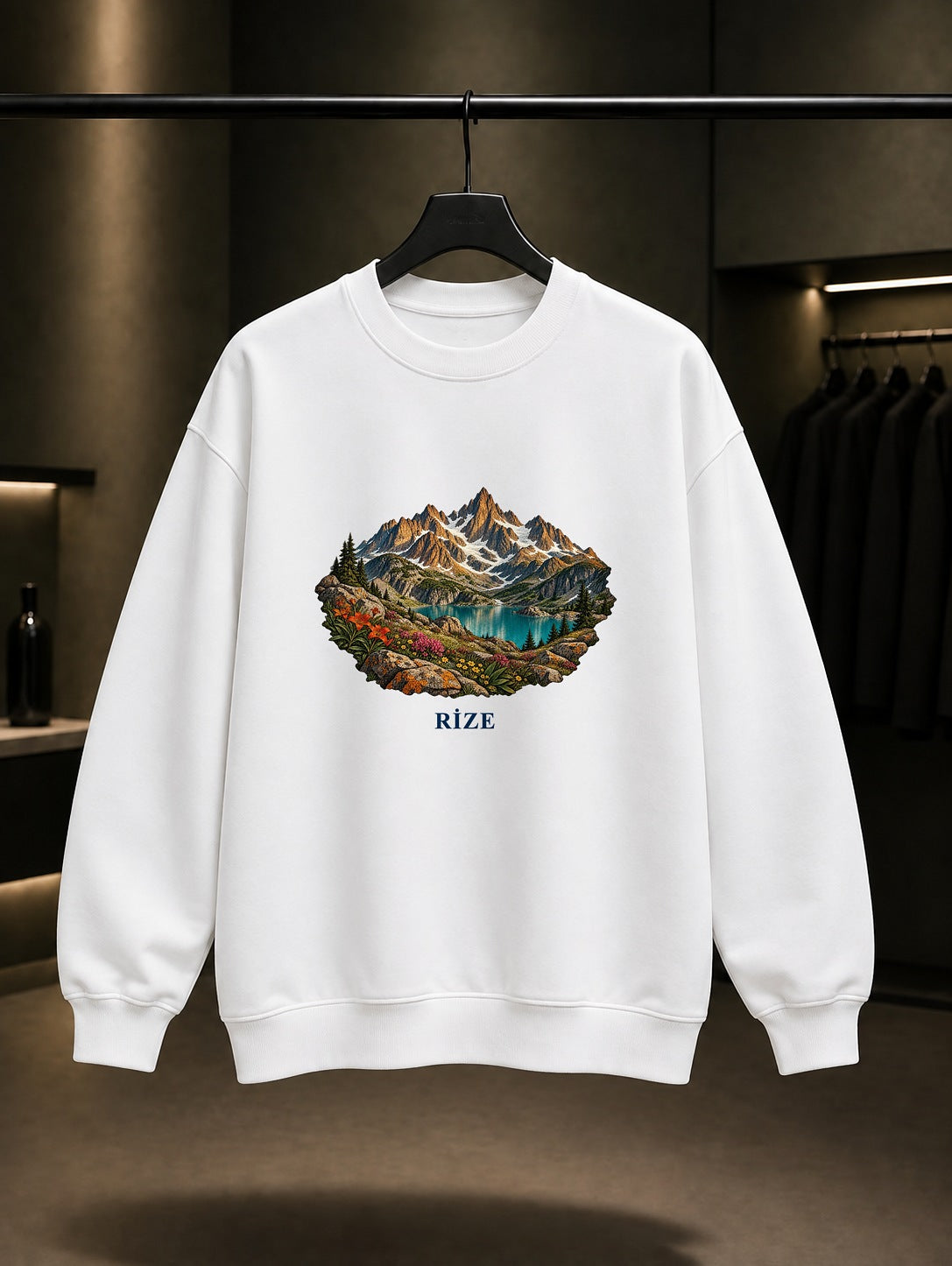 Rize Kaçkar Dağları baskılı beyaz sweatshirt