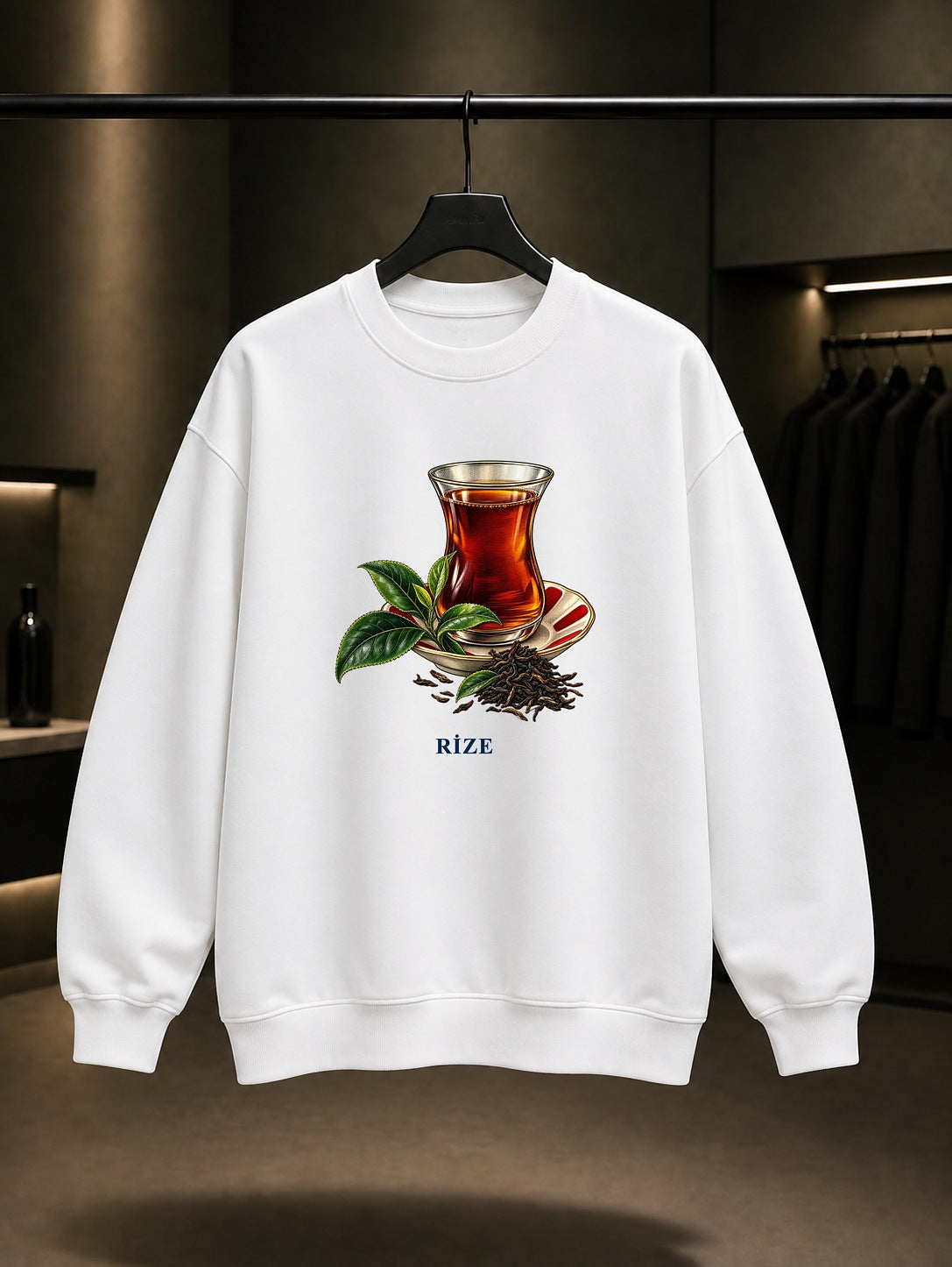 Rize Çayı baskılı beyaz sweatshirt