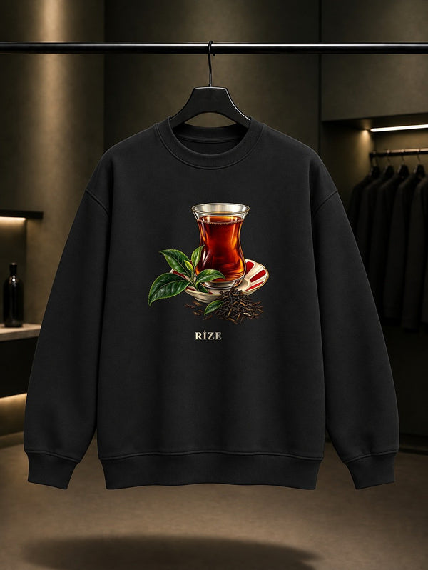Rize Çayı baskılı siyah sweatshirt