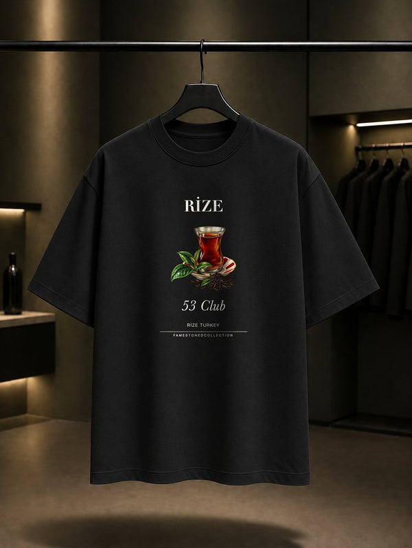 Rize Çayı 53 Club baskılı siyah t-shirt