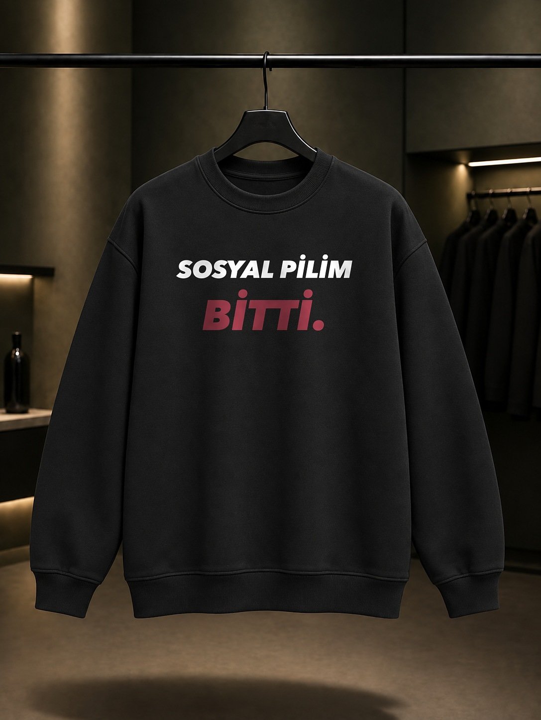 Sosyal Pilim Bitti Yazılı Baskılı Unisex %100 Pamuk Sweatshirt — Siyah