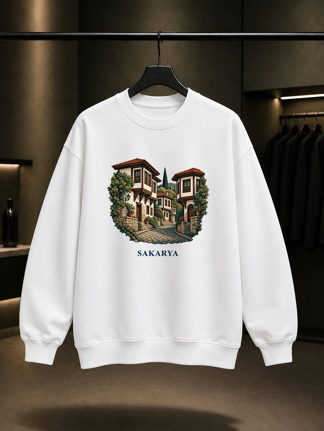 Sakarya Taraklı Evleri baskılı beyaz sweatshirt