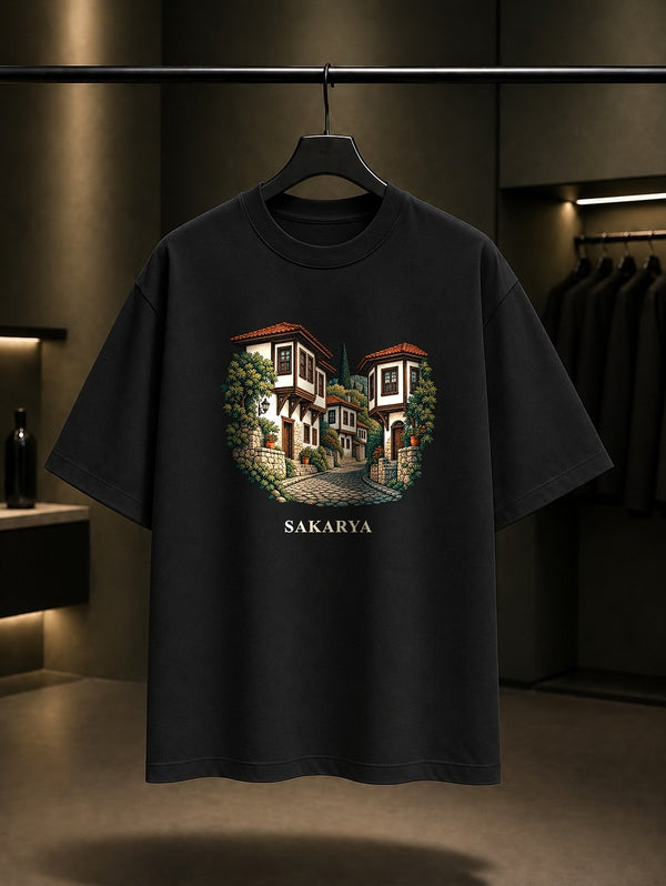 Sakarya Taraklı Evleri baskılı siyah t-shirt