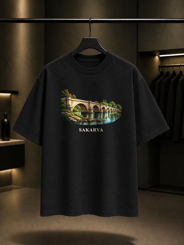 Sakarya Justinianus Köprüsü baskılı siyah t-shirt