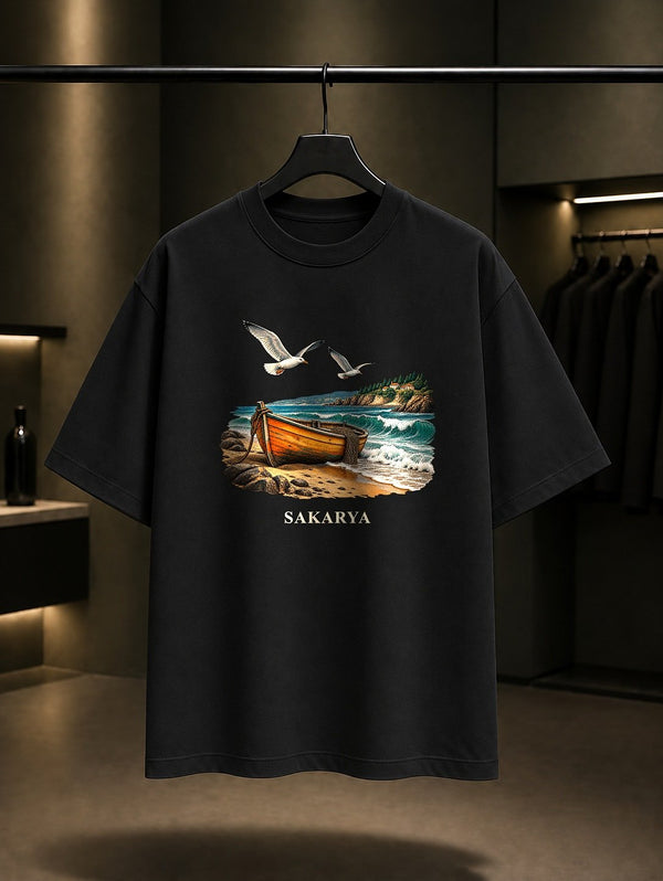 Sakarya Karasu Sahili baskılı siyah t-shirt