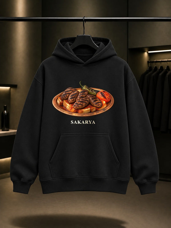 Sakarya İslama Köfte baskılı siyah kapüşonlu sweatshirt