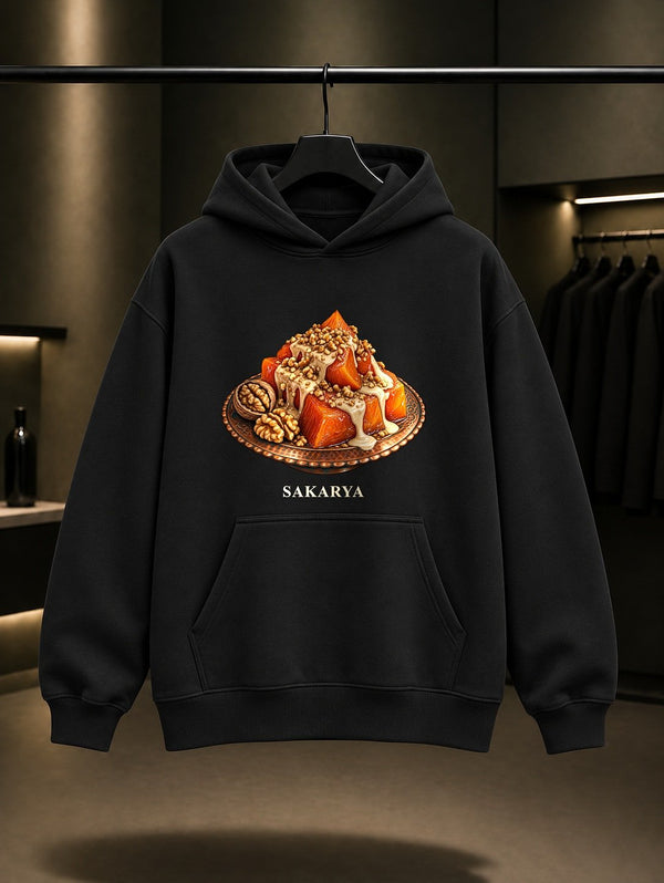 Sakarya Kabak Tatlısı baskılı siyah kapüşonlu sweatshirt