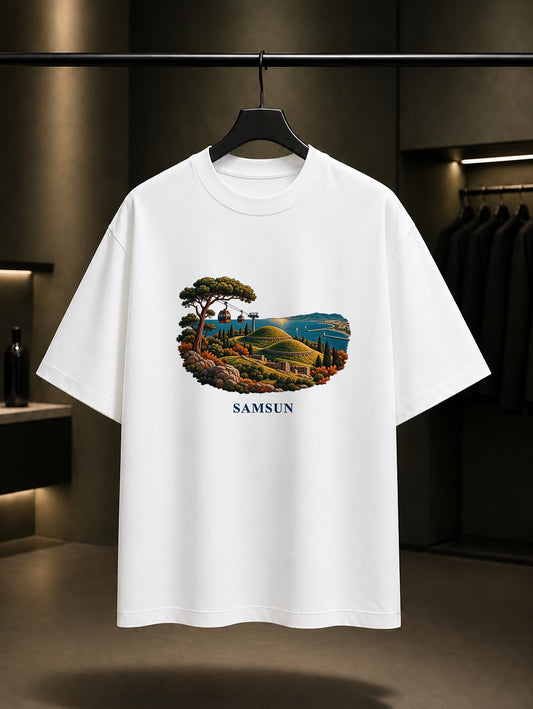 Samsun Amisos Tepesi baskılı beyaz t-shirt