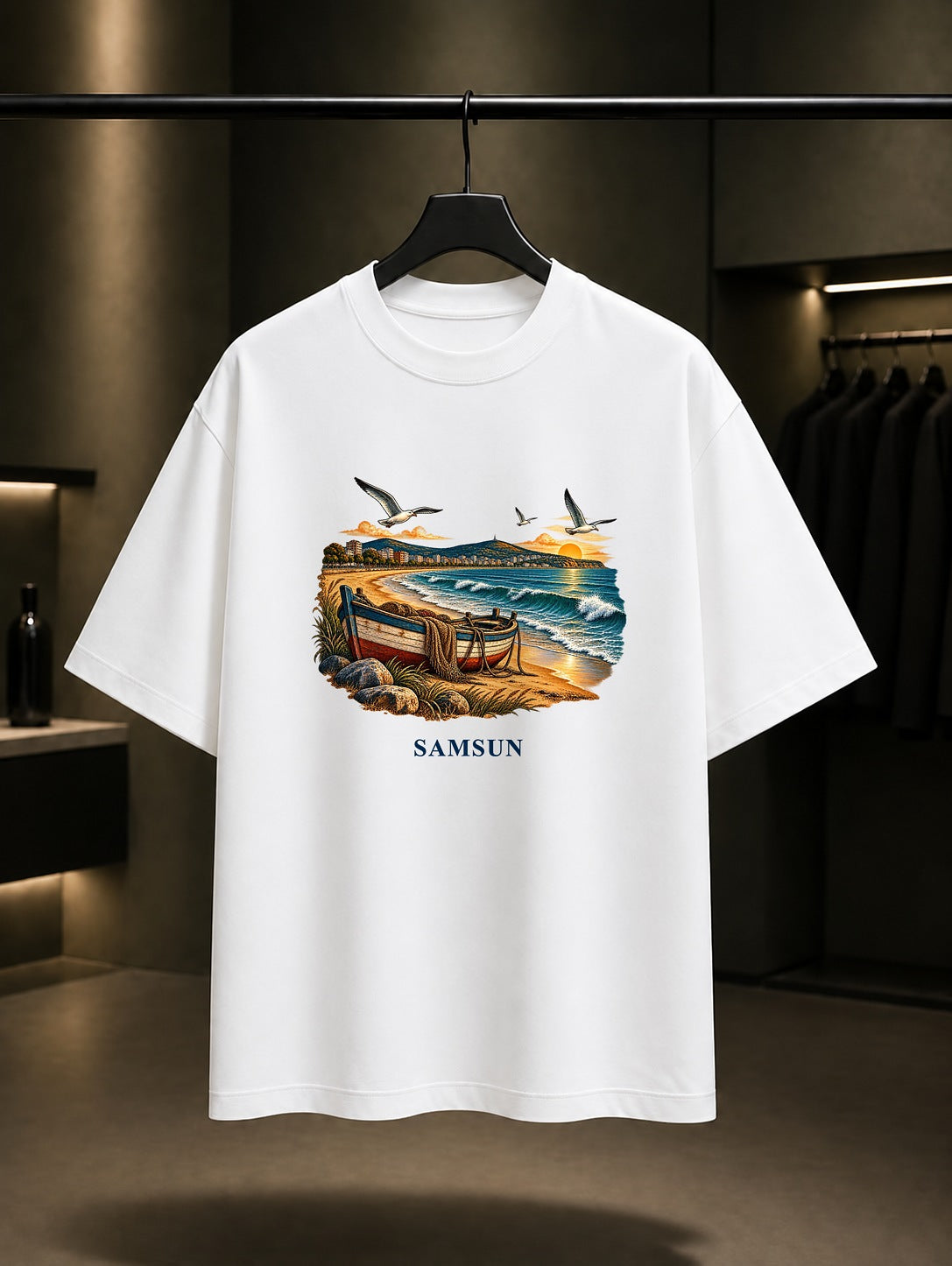 Samsun Atakum Sahili baskılı beyaz t-shirt