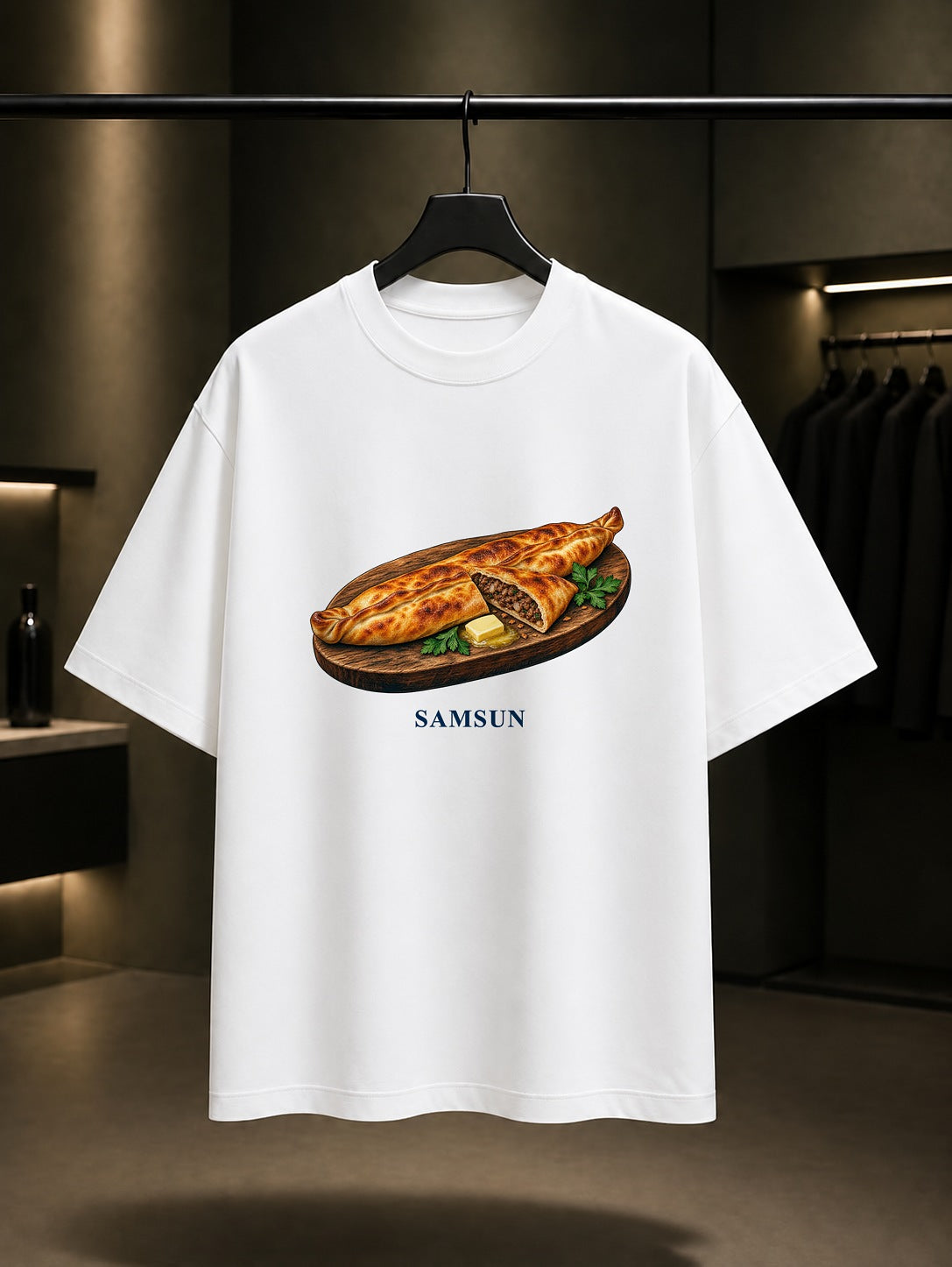Samsun Bafra Pidesi baskılı beyaz t-shirt