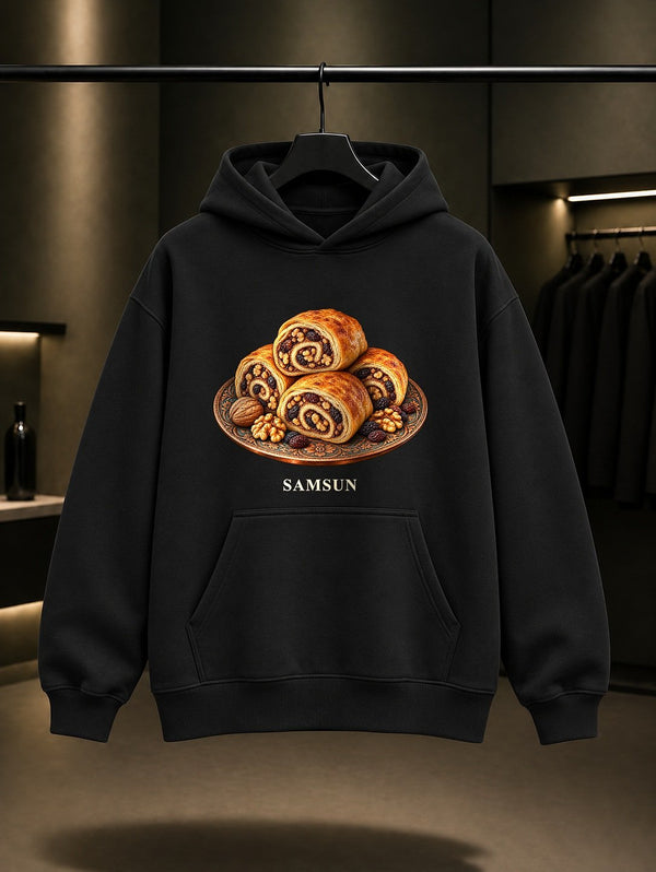Samsun Nokul baskılı siyah kapüşonlu sweatshirt