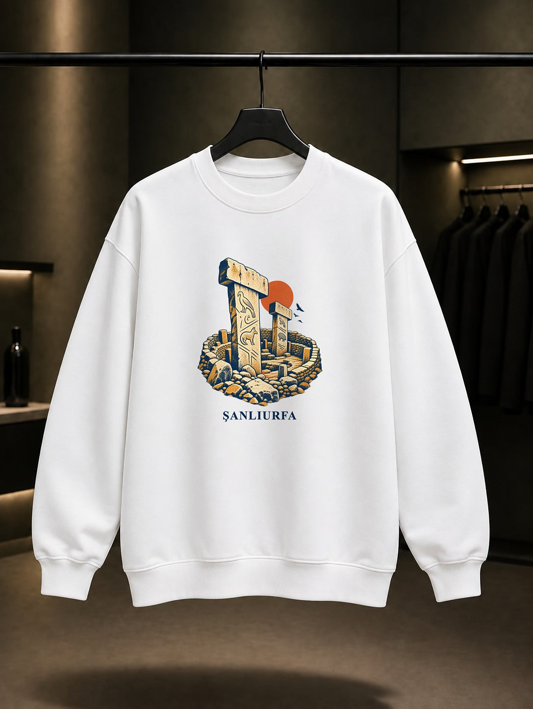 Şanlıurfa Göbeklitepe baskılı beyaz sweatshirt