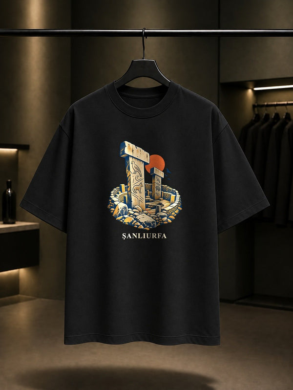Şanlıurfa Göbeklitepe baskılı siyah t-shirt