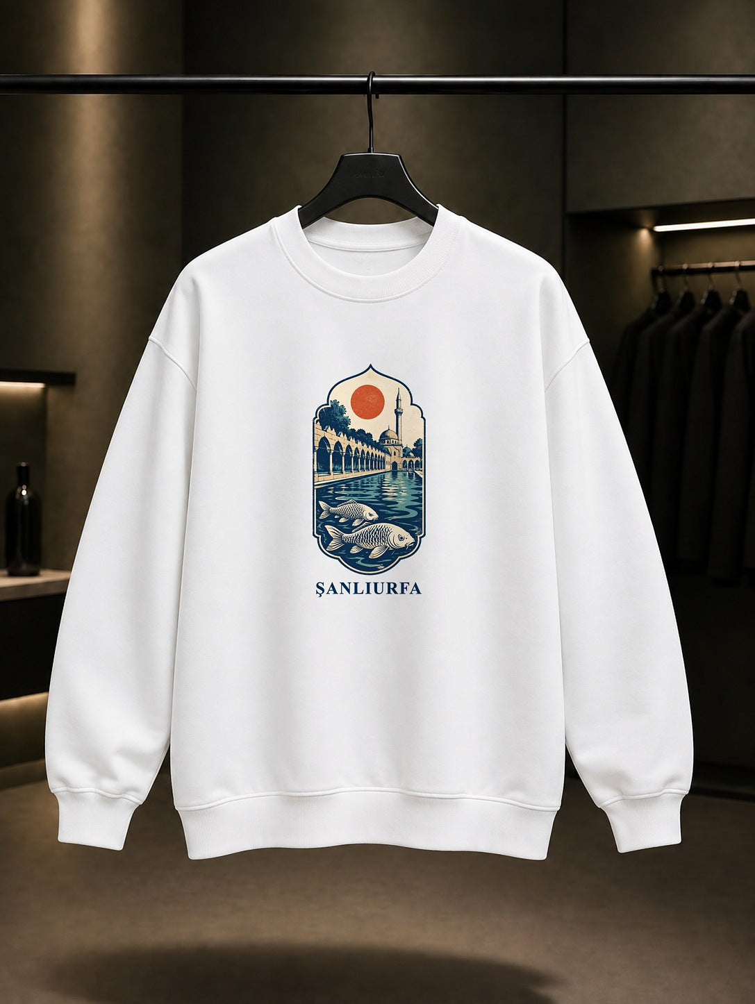 Şanlıurfa Balıklıgöl baskılı beyaz sweatshirt