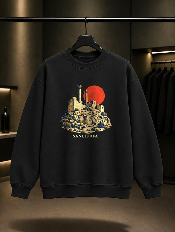 Şanlıurfa Kalesi baskılı siyah sweatshirt