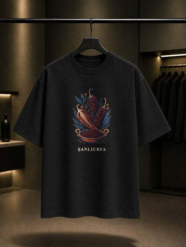 Şanlıurfa İsot Biberi baskılı siyah t-shirt