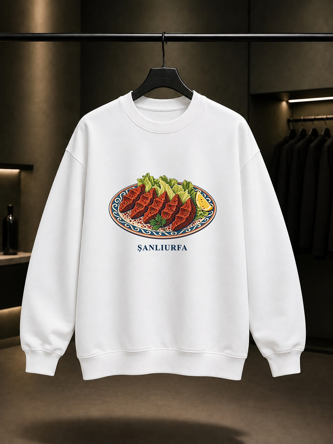 Şanlıurfa Çiğ Köfte baskılı beyaz sweatshirt