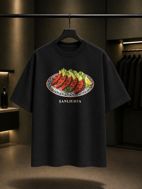 Şanlıurfa Çiğ Köfte baskılı siyah t-shirt