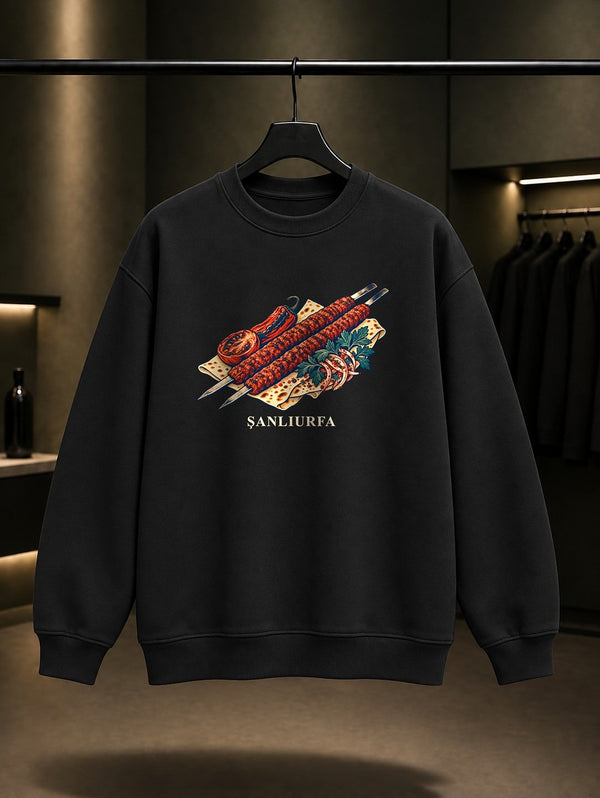 Şanlıurfa Urfa Kebabı baskılı siyah sweatshirt