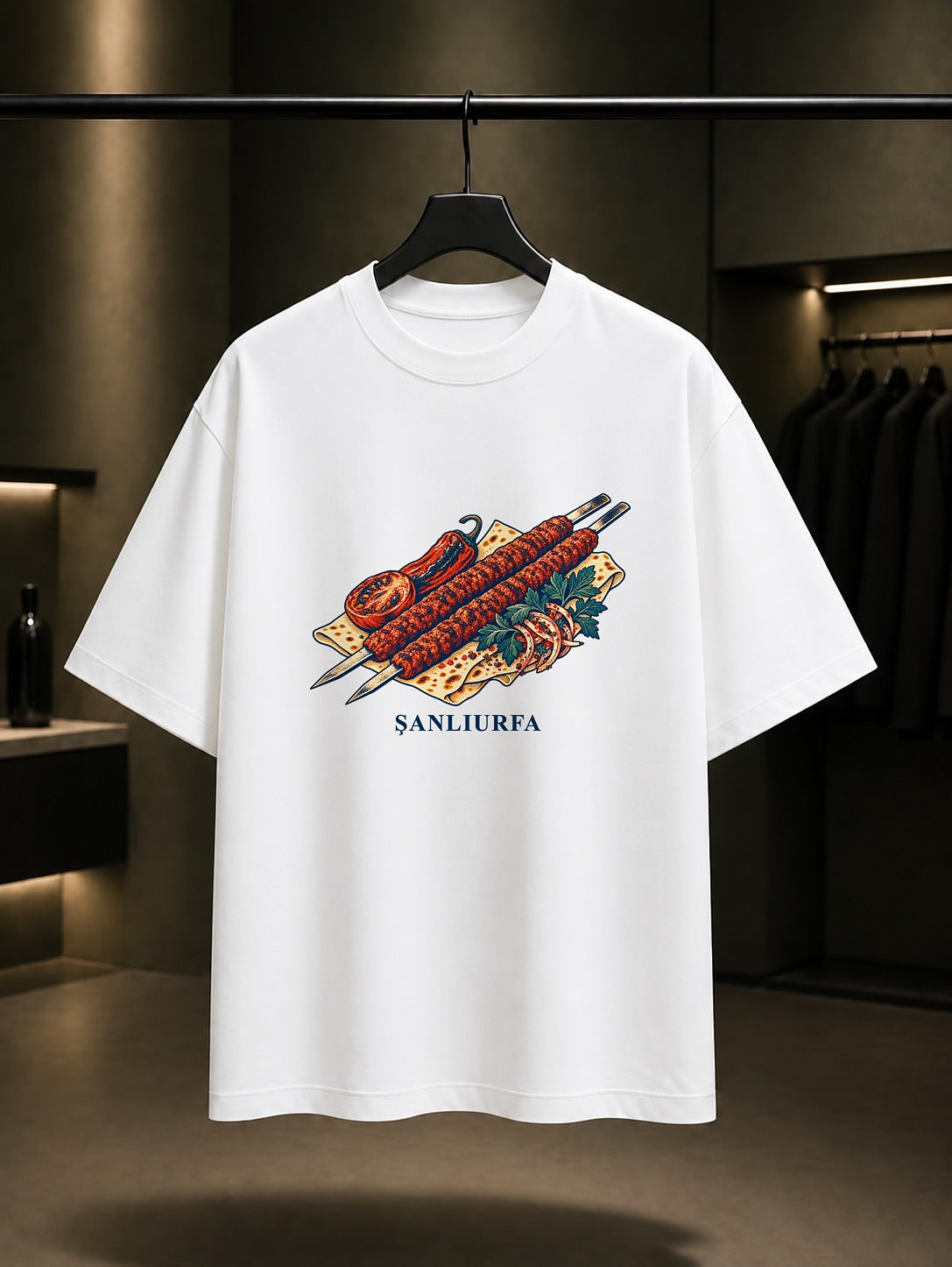 Şanlıurfa Urfa Kebabı baskılı beyaz t-shirt