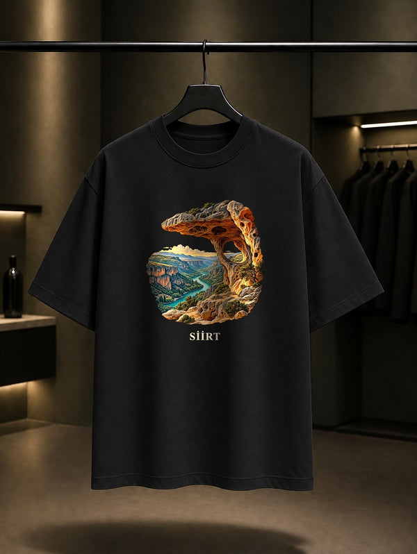 Siirt Delikli Taş baskılı siyah t-shirt