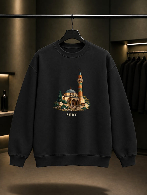 Siirt Ulu Cami baskılı siyah sweatshirt