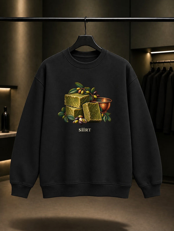 Siirt Bittim Sabunu baskılı siyah sweatshirt