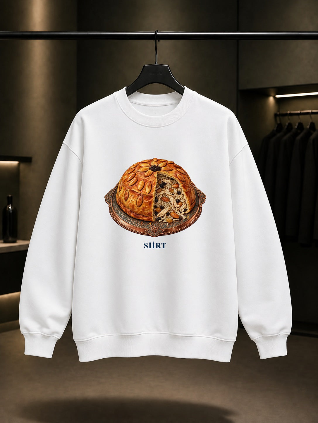 Siirt Perde Pilavı baskılı beyaz sweatshirt