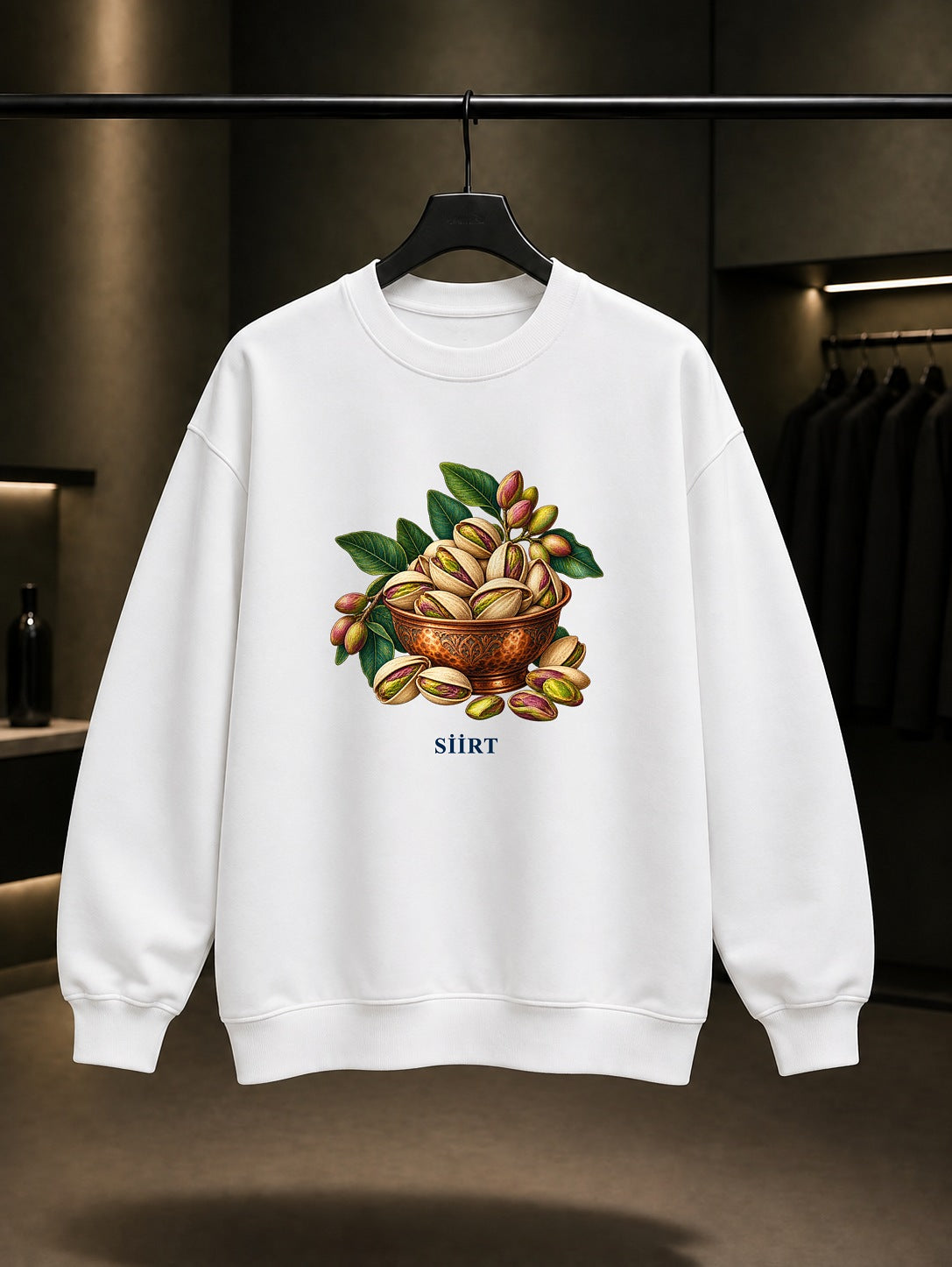 Siirt Fıstığı baskılı beyaz sweatshirt