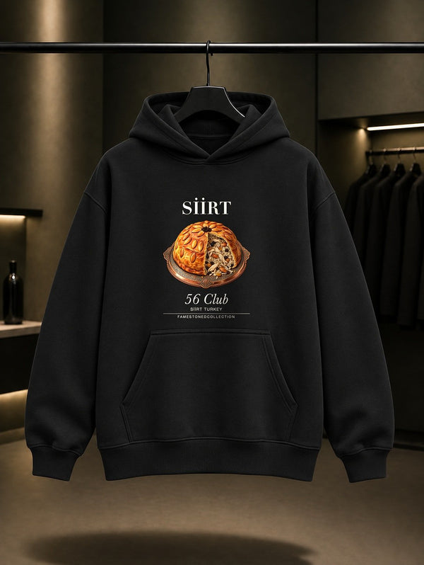 Siirt Perde Pilavı 56 Club baskılı siyah kapüşonlu sweatshirt