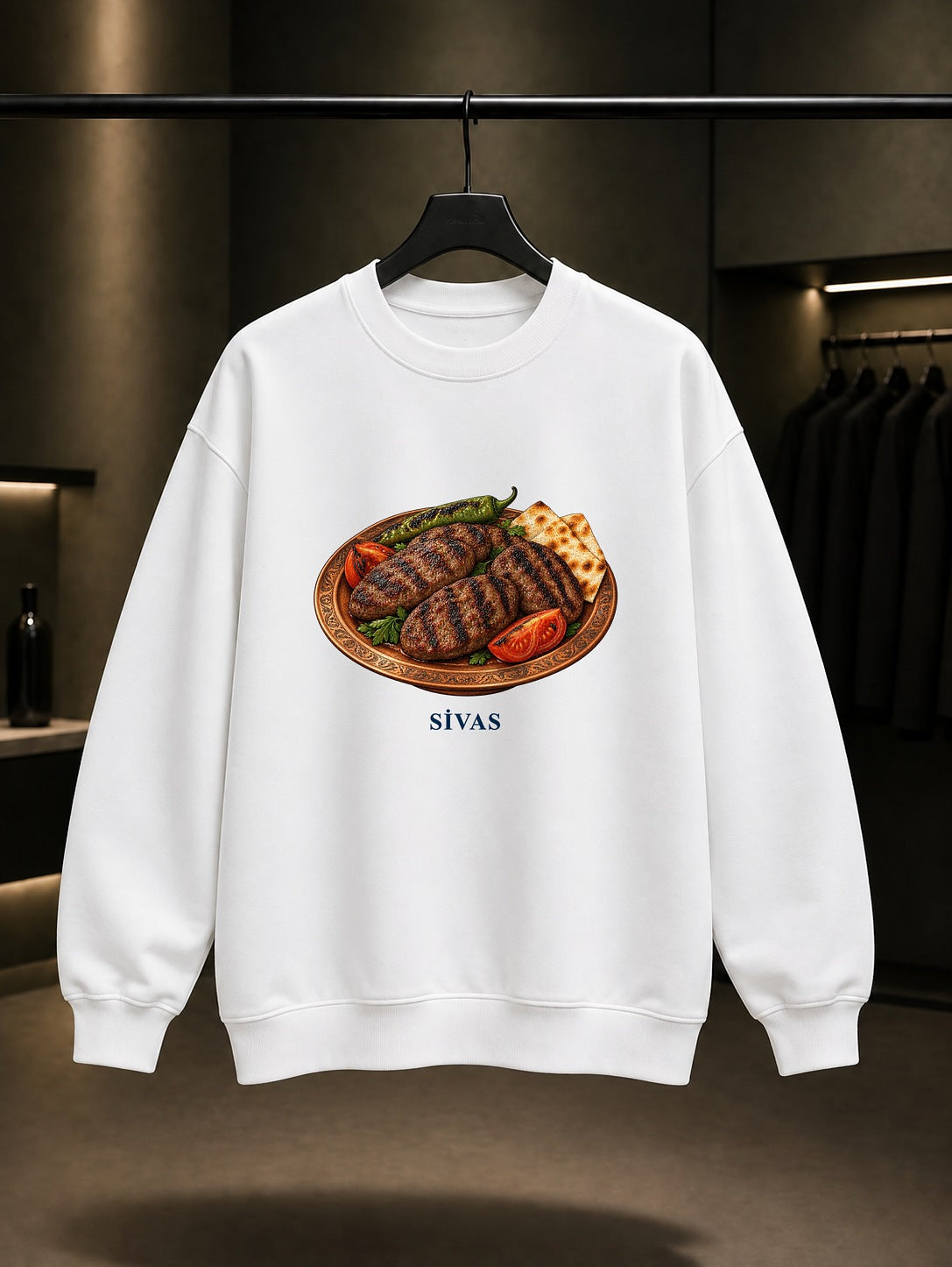 Sivas Köftesi baskılı beyaz sweatshirt