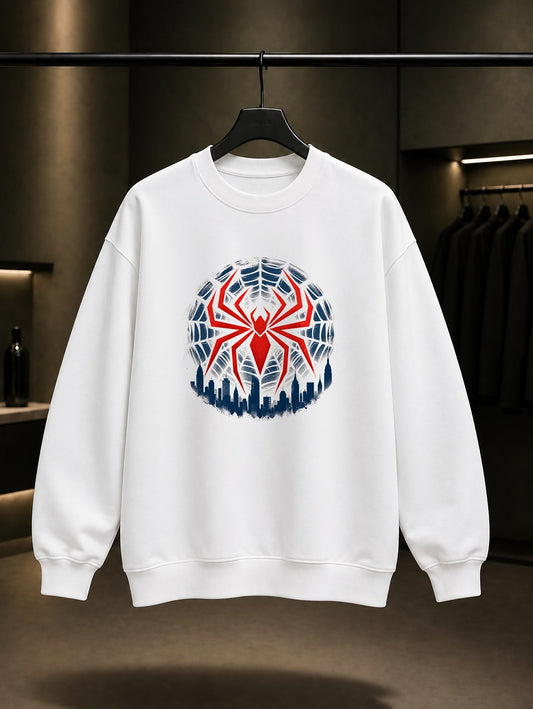 Örümcek Ağı Şehir Amblemi baskılı beyaz sweatshirt