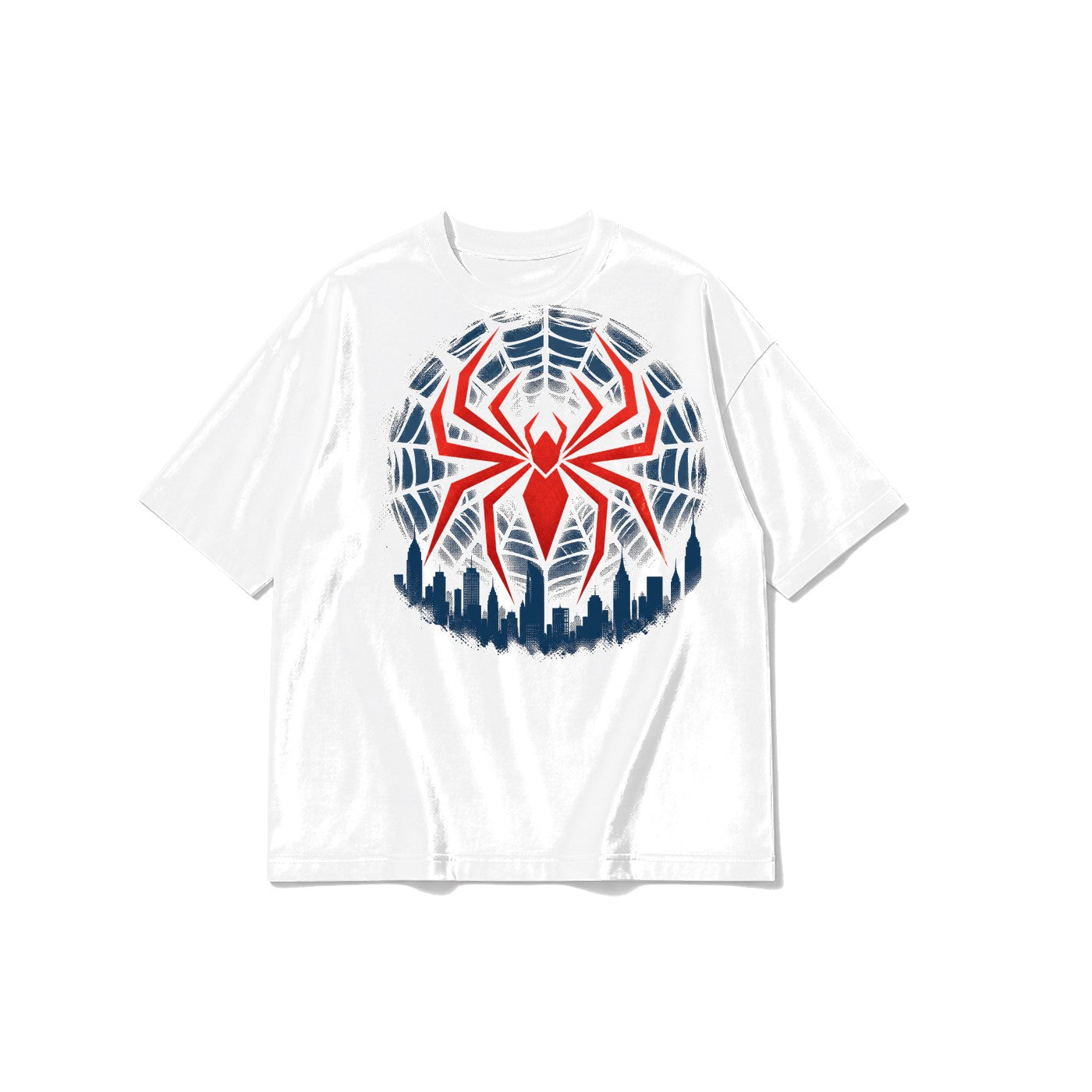 Örümcek Ağı Şehir Amblemi baskılı beyaz t-shirt