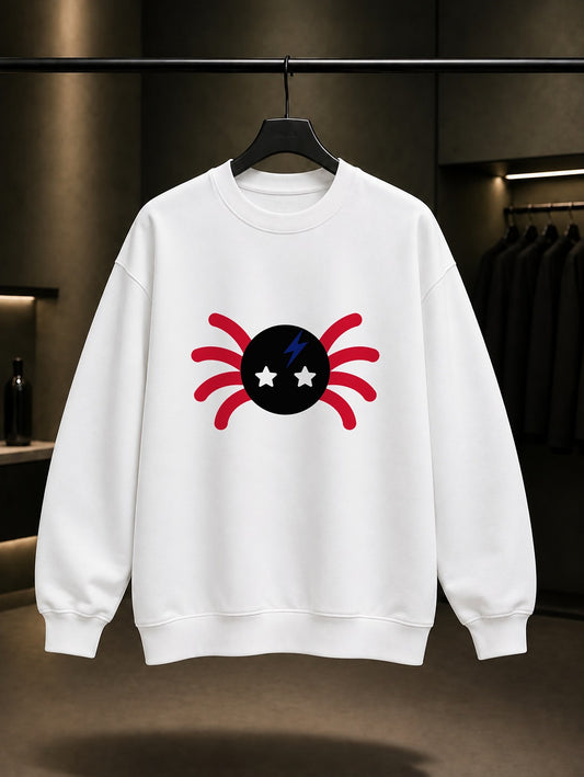 Yıldız Gözlü Örümcek baskılı beyaz sweatshirt