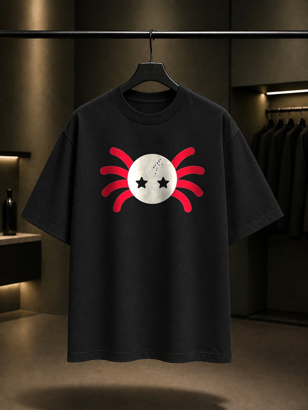 Yıldız Gözlü Örümcek baskılı siyah t-shirt