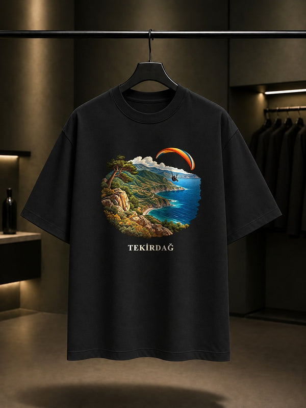 Tekirdağ Uçmakdere baskılı siyah t-shirt