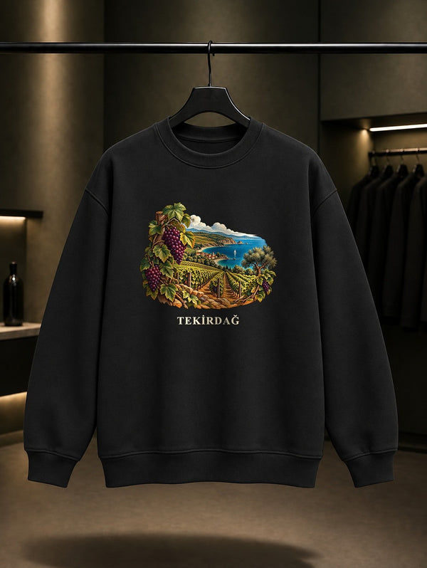 Tekirdağ Şarköy Bağları baskılı siyah sweatshirt