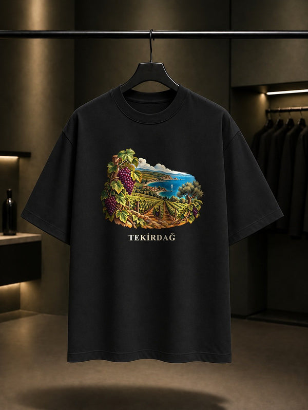 Tekirdağ Şarköy Bağları baskılı siyah t-shirt